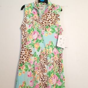 Gottex Lifestyle Dress Seafoam Jungle Rose UPF50+ Block UVA Mock Neck Sleeveles